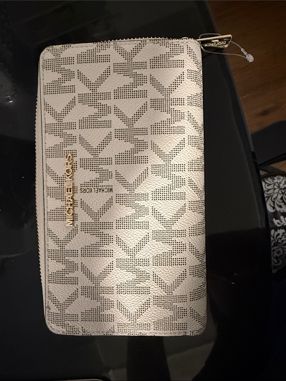 Michael Kors Cream and Gold MK Monogram Zip Wallet
